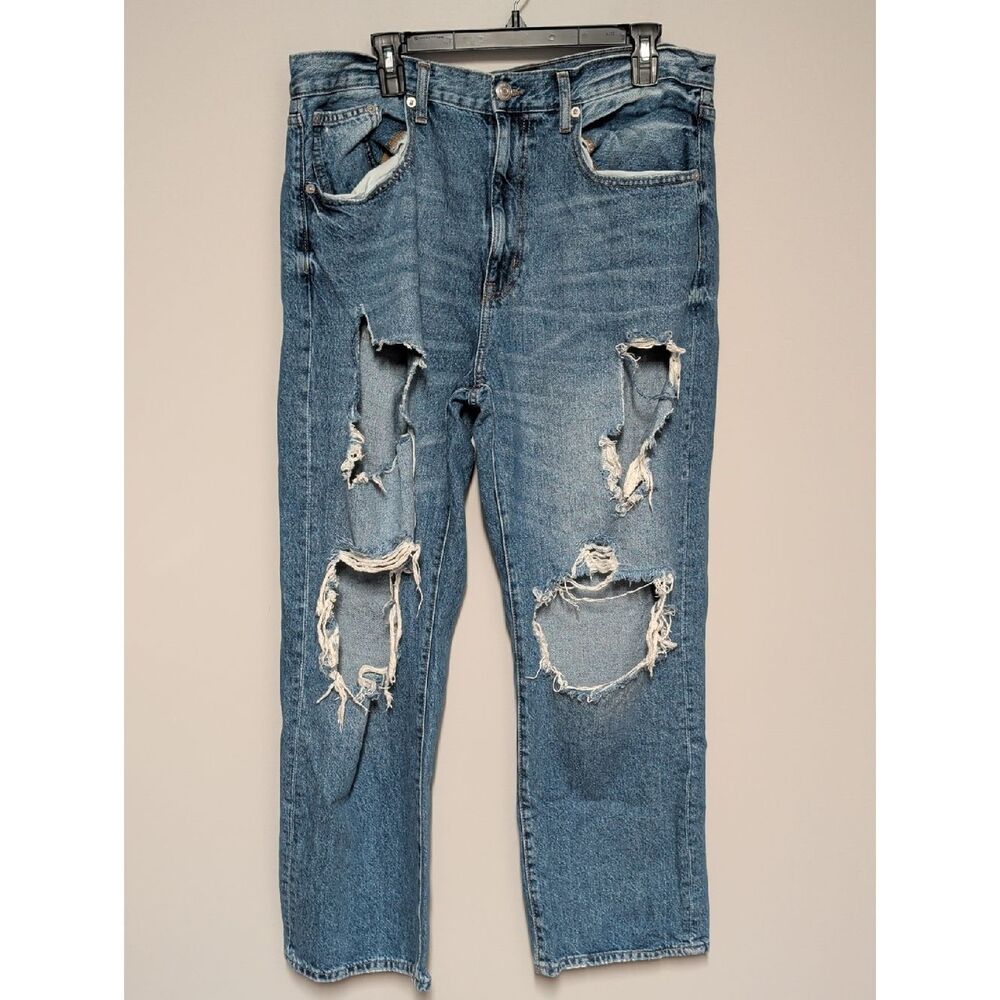 Aeropostale Women's Distressed Blue Straight Leg Jeans